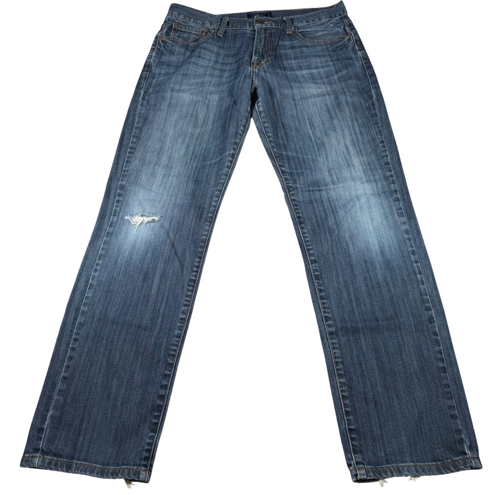 Lucky Brand 221 Original Straight Jeans Mens 34x32 Blue Distressed‎ Worn Hems